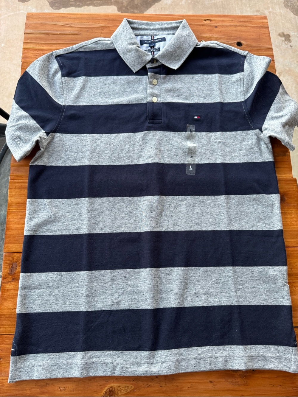 Tommy Hilfiger Men's Navy & Gray Wide Stripe Polo